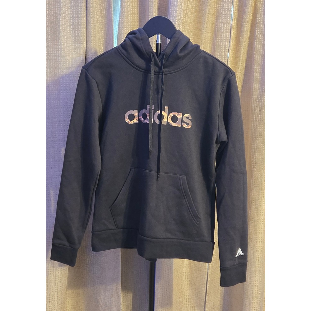 Adidas Spellout Hooded Pullover Sweatshirt Women's Size XS Black